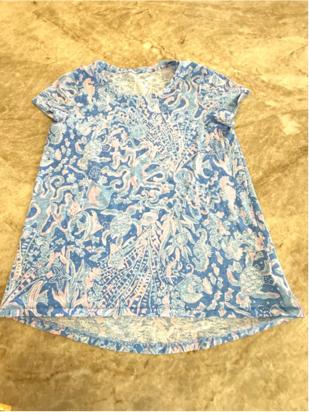 Lilly Pulitzer Blue Pink Short Sleeve Tee M, oversized, beach palm beach